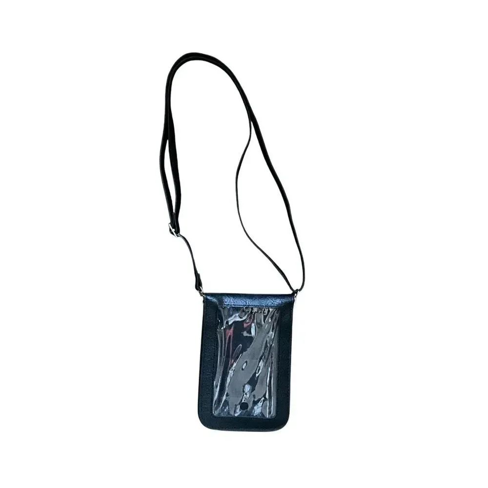 Skinny Black Leather Crossbody Wallet Purse: 80s, 90s, Y2K